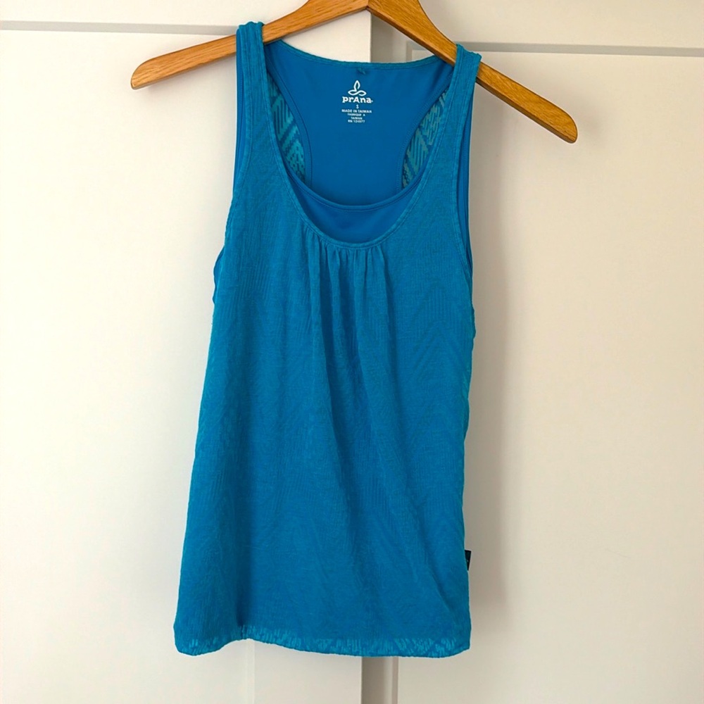 PrAna Mika Double Layer Tank Electro Blue Performance Tank Top Outdoor Yoga Sz S